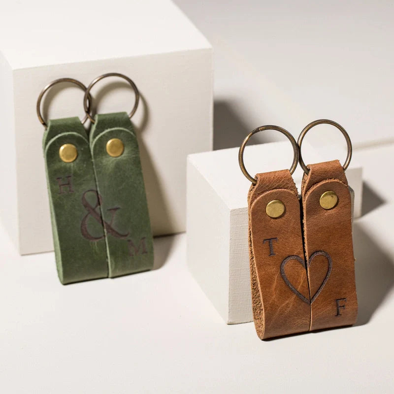 Personalized Leather Couples Keychain