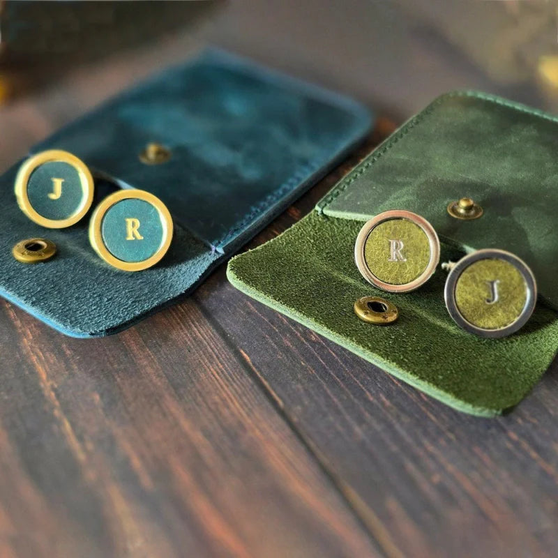 Personalized Leather Cufflinks – Custom Engraved Gift for Him