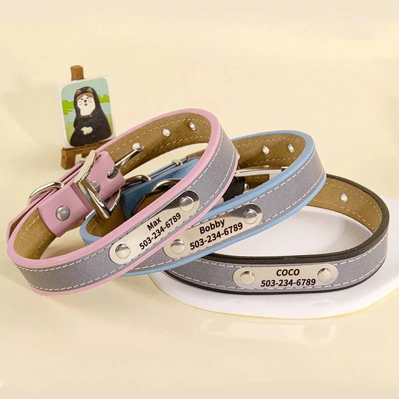Personalized Leather Dog Collar with Name – Custom Engraved Pet ID Collar | Adjustable Dog Accessory