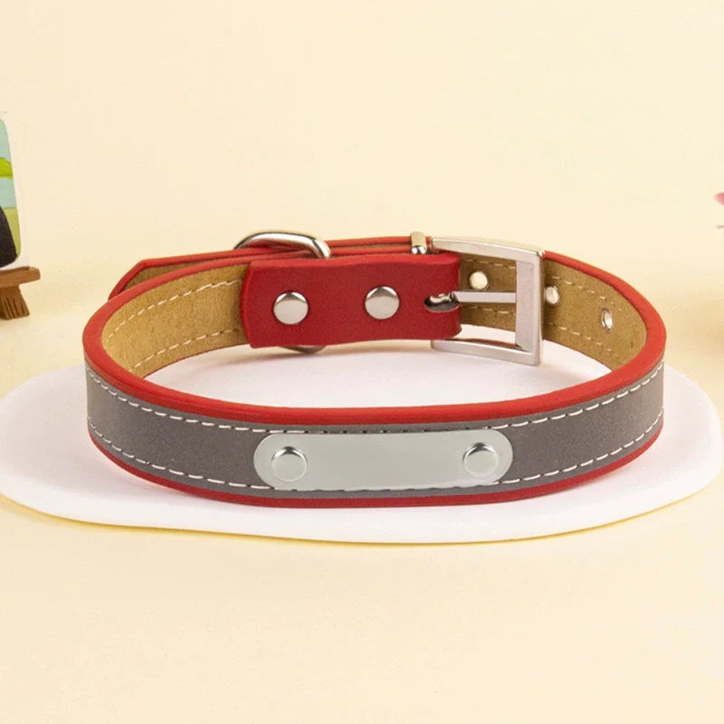 Personalized Leather Dog Collar with Name – Custom Engraved Pet ID Collar | Adjustable Dog Accessory