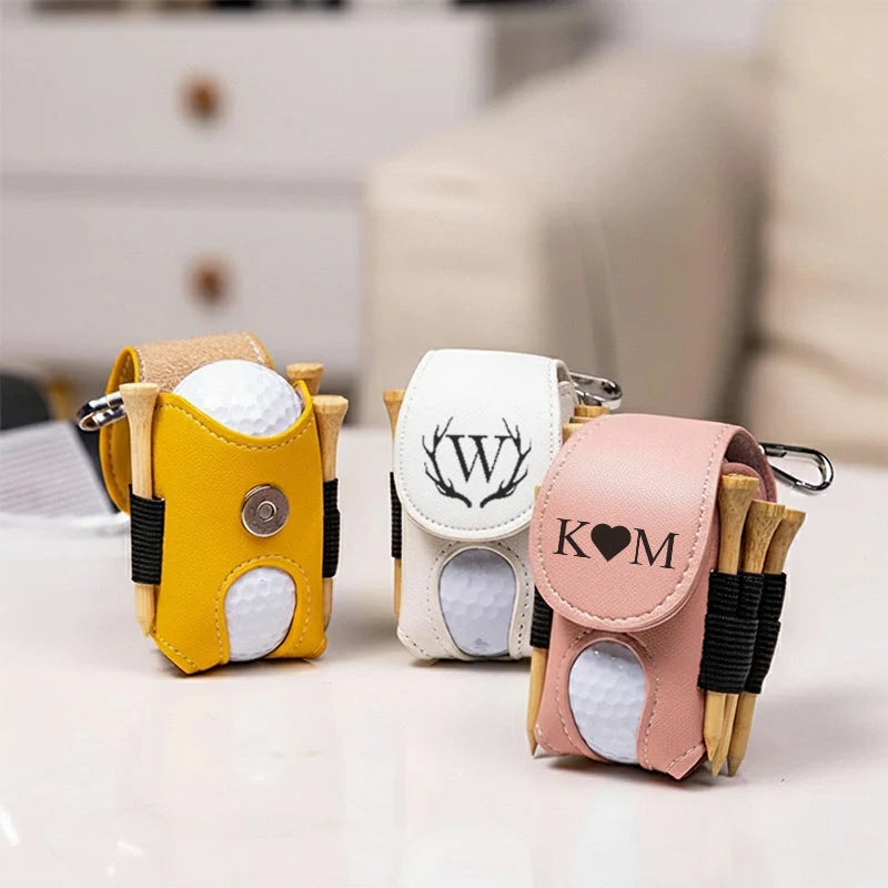 Personalized Leather Golf Ball Bag – Custom Mini Golf Tee Holder, Golf Gift for Dad, Husband or Boyfriend