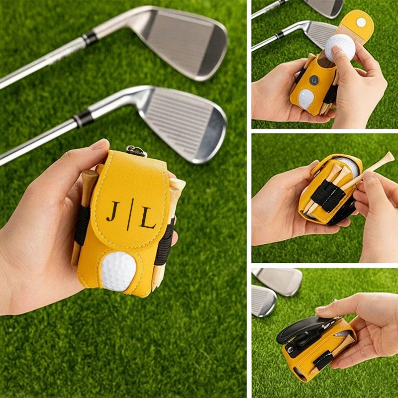 Personalized Leather Golf Ball Bag – Custom Mini Golf Tee Holder, Golf Gift for Dad, Husband or Boyfriend
