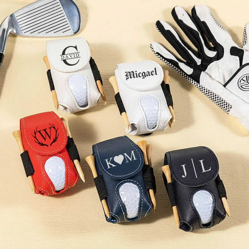 Personalized Leather Golf Ball Bag – Custom Mini Golf Tee Holder, Golf Gift for Dad, Husband or Boyfriend