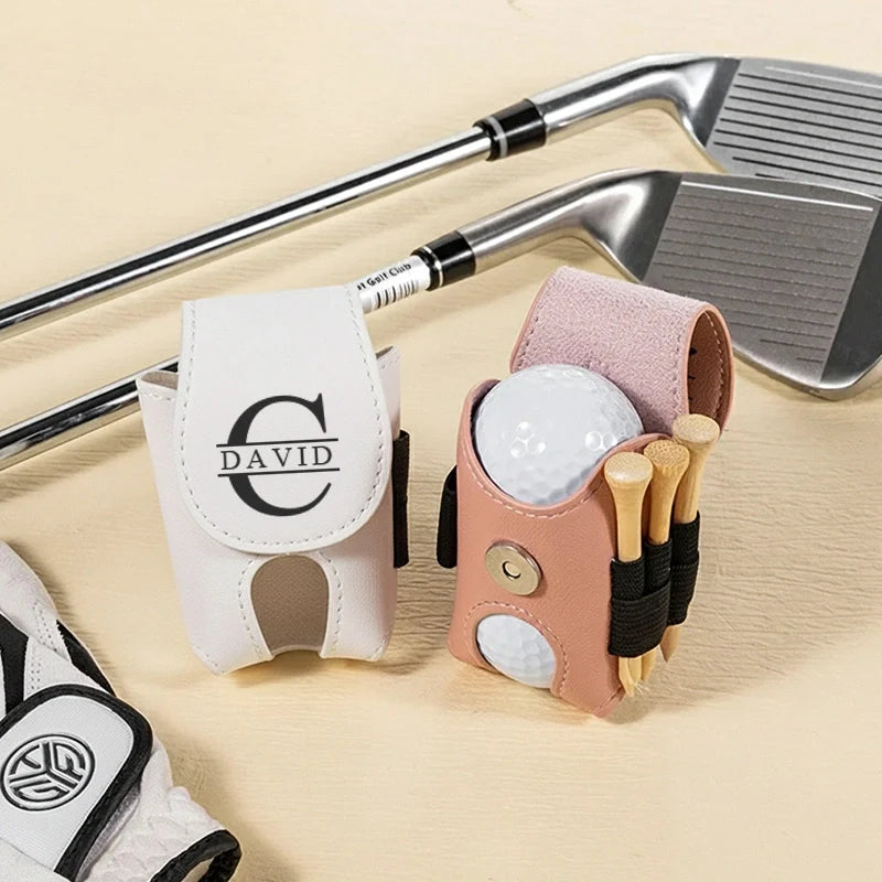 Personalized Leather Golf Ball Bag – Custom Mini Golf Tee Holder, Golf Gift for Dad, Husband or Boyfriend