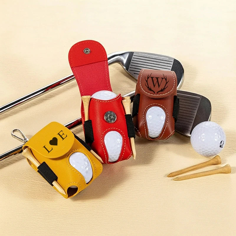 Personalized Leather Golf Ball Bag – Custom Mini Golf Tee Holder, Golf Gift for Dad, Husband or Boyfriend