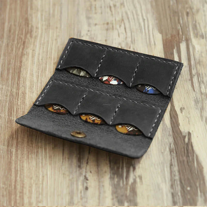 Personalized Leather Guitar Pick Holder Wallet – Custom Engraved Pick Case Keychain for Guitar & Ukulele Players