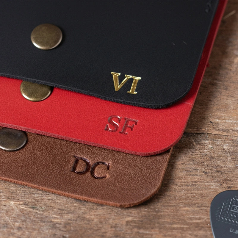 Personalized Leather Guitar Pick Holder Wallet – Custom Engraved Pick Case Keychain for Guitar & Ukulele Players