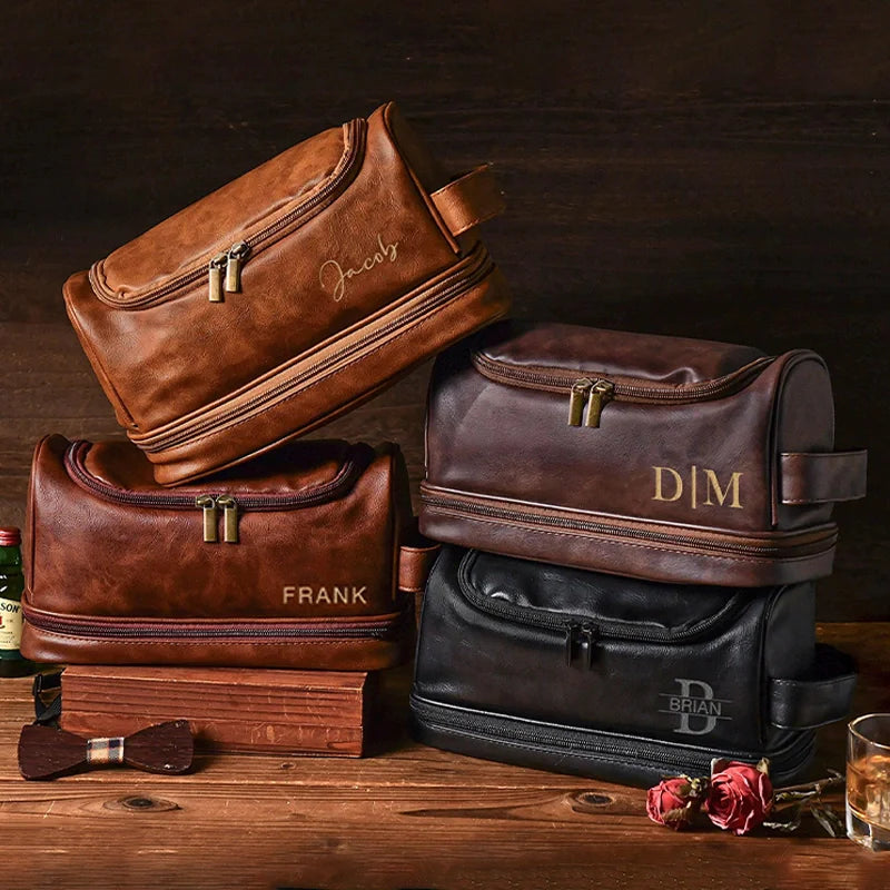 Personalized Leather Hanging Toiletry Bag for Men — Monogrammed Travel Organizer | Custom Grooming Bag | Valentine’s Day Gift for Him