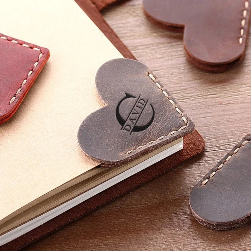Personalized Leather Heart Bookmark