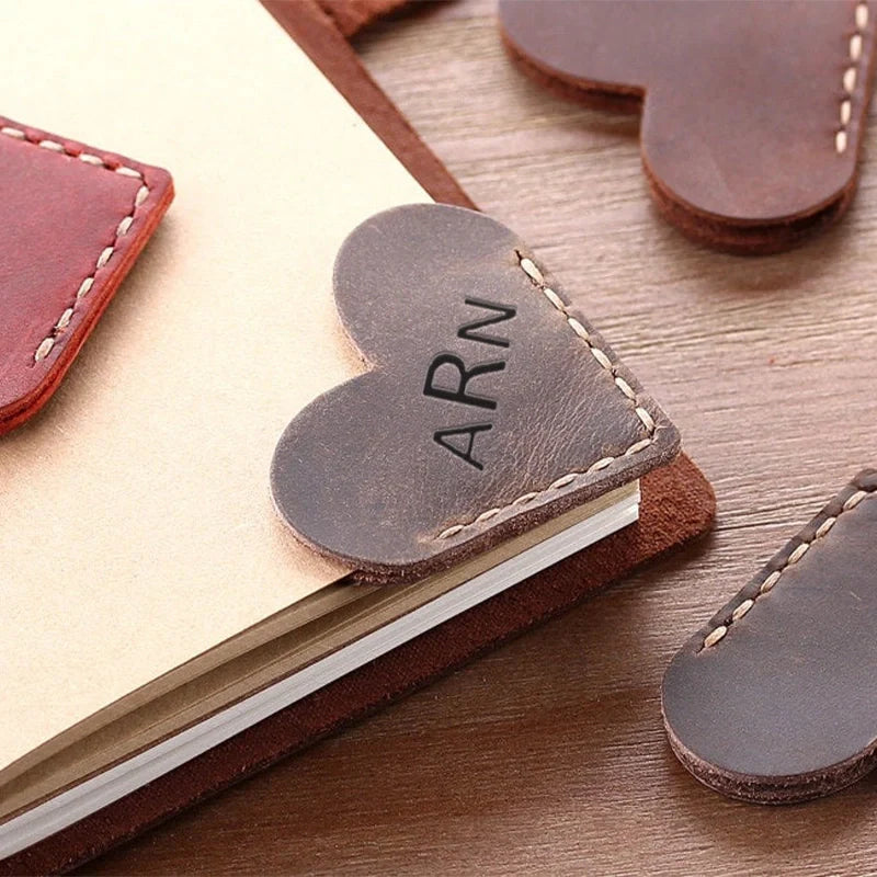 Personalized Leather Heart Bookmark