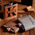 Personalized Leather Hip Flask Gift Set
