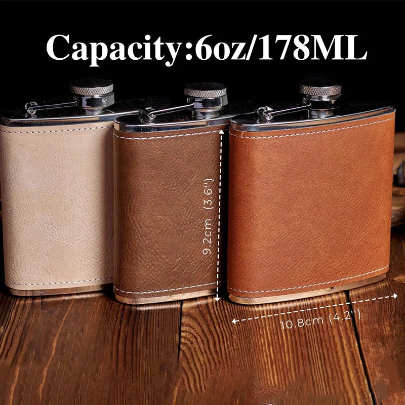 Personalized Leather Hip Flask Gift Set