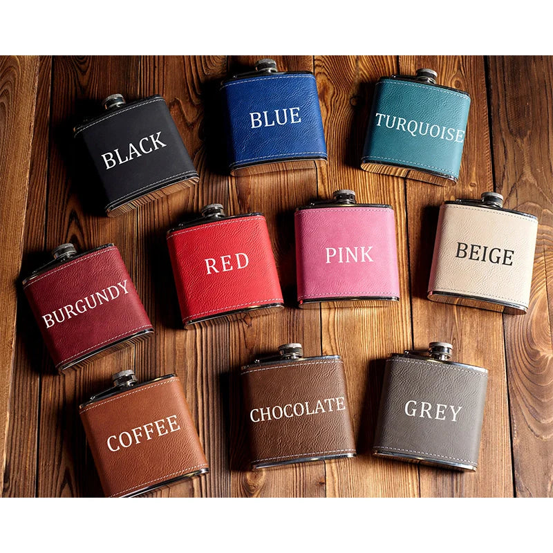 Personalized Leather Hip Flask Gift Set