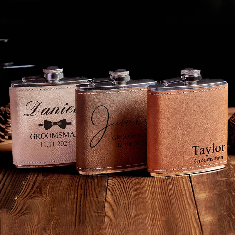 Personalized Leather Hip Flask Gift Set