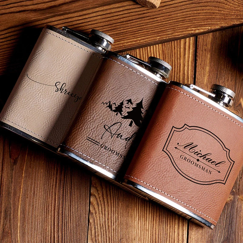 Personalized Leather Hip Flask Gift Set