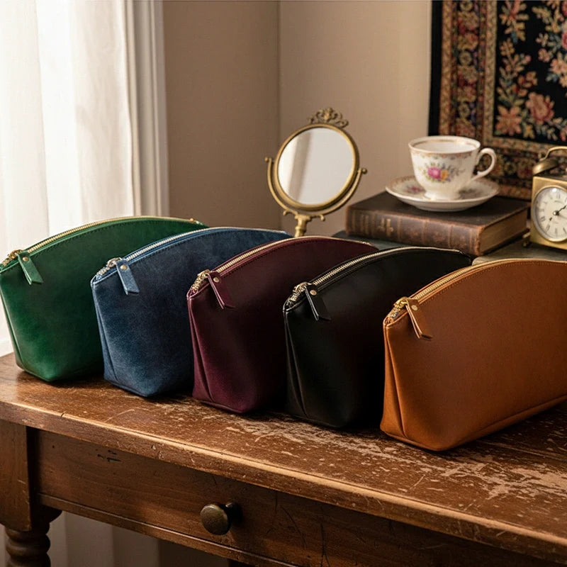 Personalized Leather Makeup Bag for Women – Custom Toiletry & Cosmetic Bag Gift for Wife, Mom or Sister