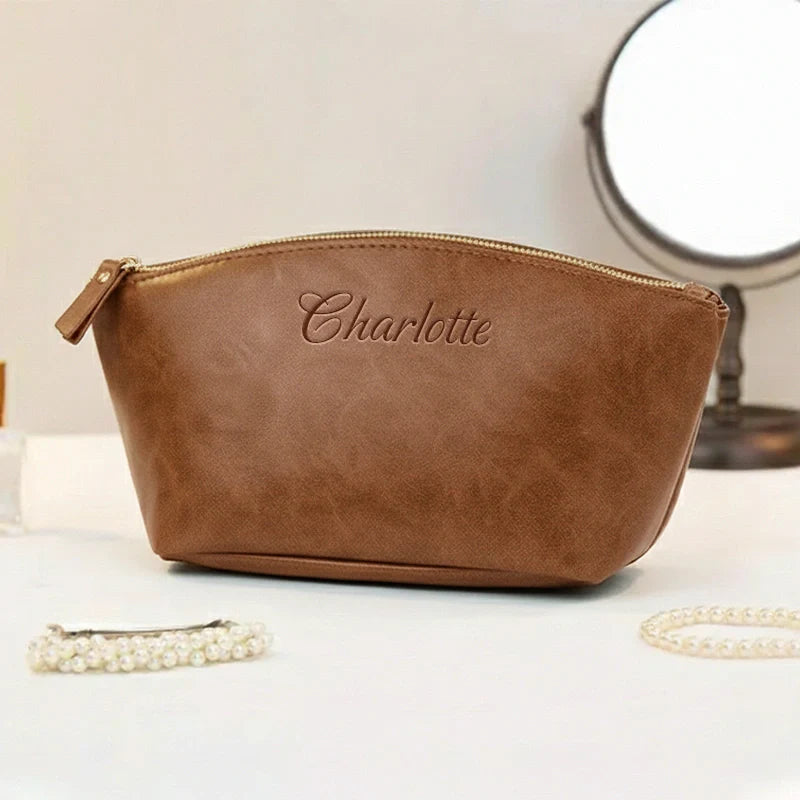 Personalized Leather Makeup Bag for Women – Custom Toiletry & Cosmetic Bag Gift for Wife, Mom or Sister