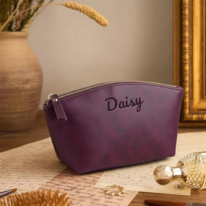 Personalized Leather Makeup Bag for Women – Custom Toiletry & Cosmetic Bag Gift for Wife, Mom or Sister