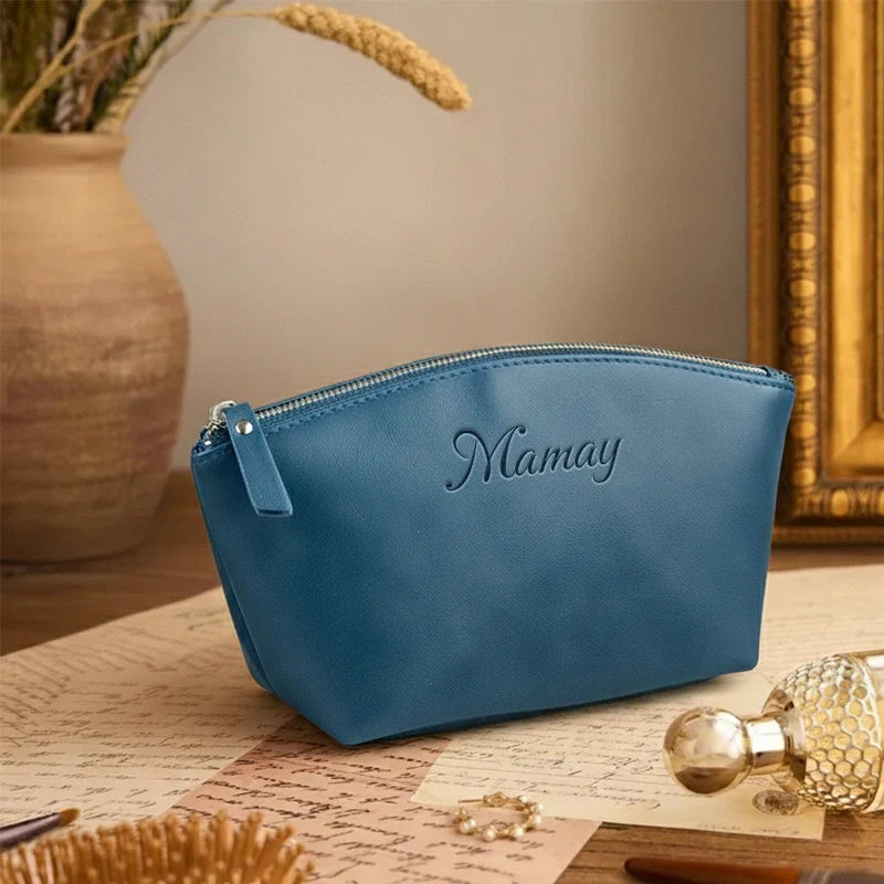Personalized Leather Makeup Bag for Women – Custom Toiletry & Cosmetic Bag Gift for Wife, Mom or Sister