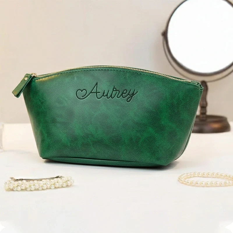 Personalized Leather Makeup Bag for Women – Custom Toiletry & Cosmetic Bag Gift for Wife, Mom or Sister