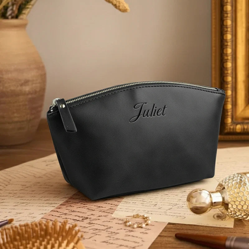Personalized Leather Makeup Bag for Women – Custom Toiletry & Cosmetic Bag Gift for Wife, Mom or Sister