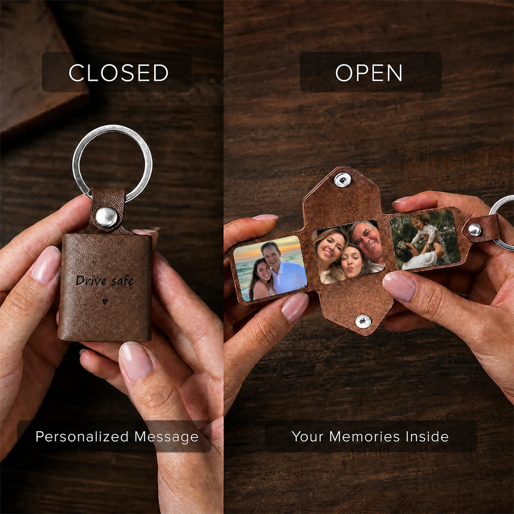 Personalized Leather Photo Album Keychain