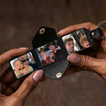 Personalized Leather Photo Album Keychain – Custom Engraved Picture Keyring for Dad & Him