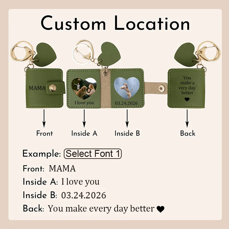 Personalized Leather Photo Keychain – Double Photo Keyring with Engraving | Custom Gift for Dad, Mom, Couples