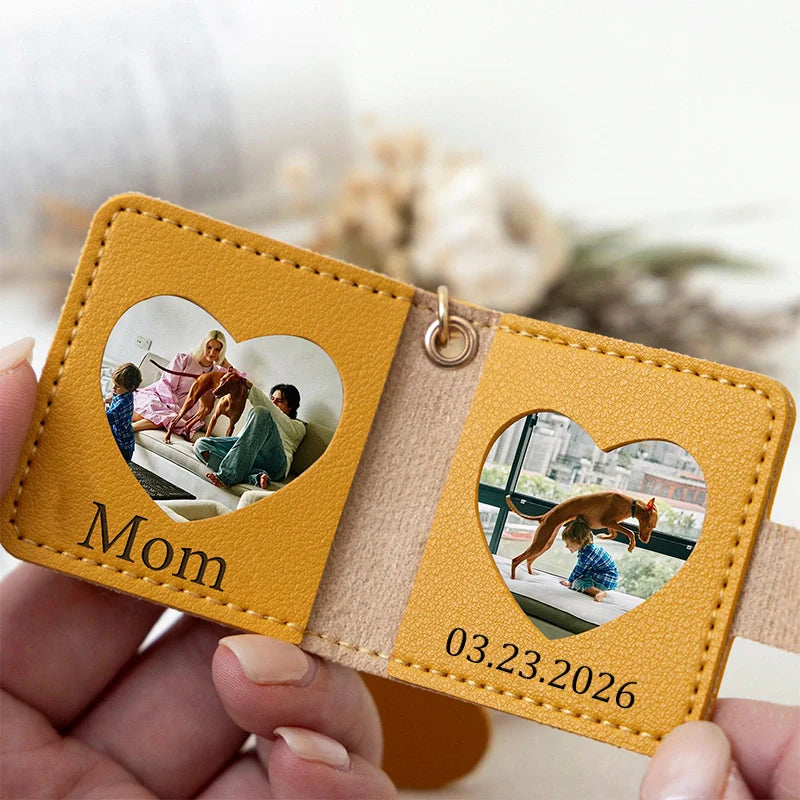 Personalized Leather Photo Keychain – Double Photo Keyring with Engraving | Custom Gift for Dad, Mom, Couples