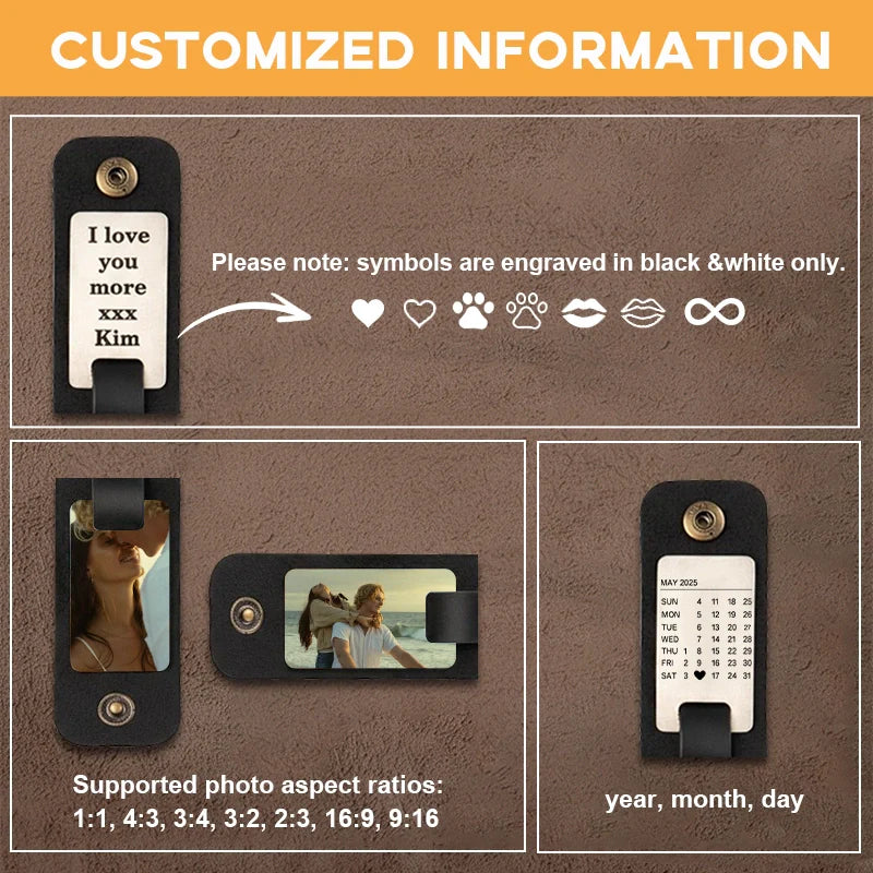 Personalized Leather Photo Keychain – Custom Engraved Picture Keyring Gift