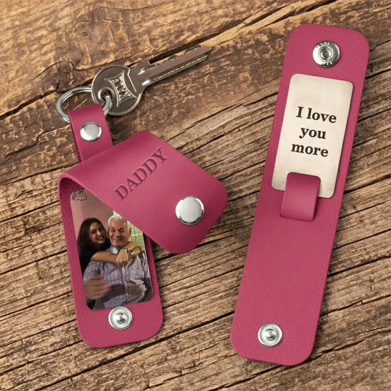 Personalized Leather Photo Keychain – Custom Engraved Picture Keyring for Dad & Him