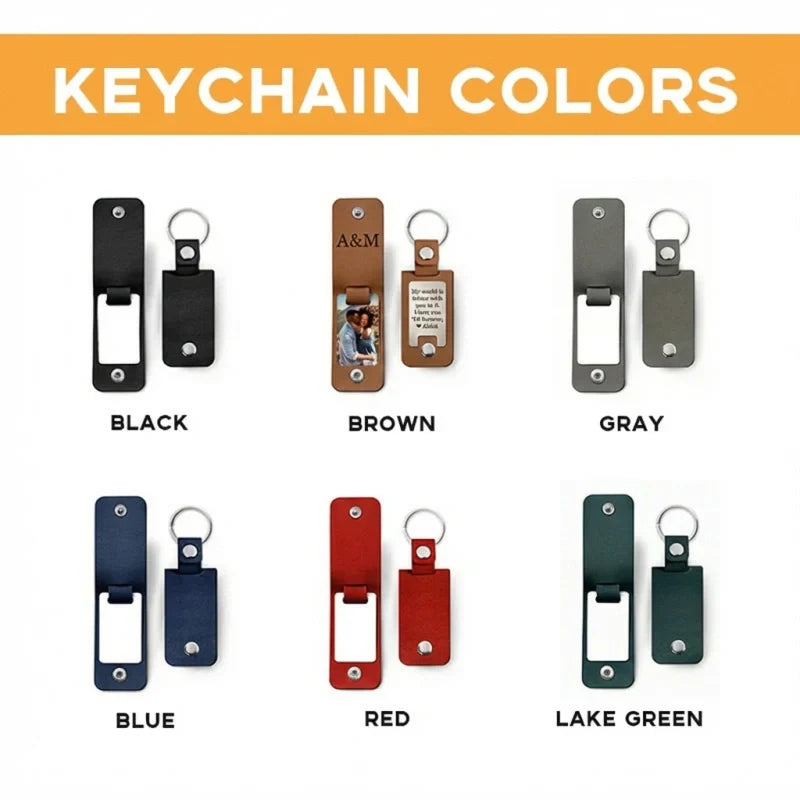 Personalized Leather Photo Keychain – Custom Engraved Picture Keyring Gift