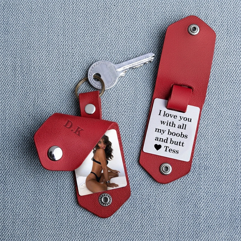 Personalized Leather Photo Keychain for Him
