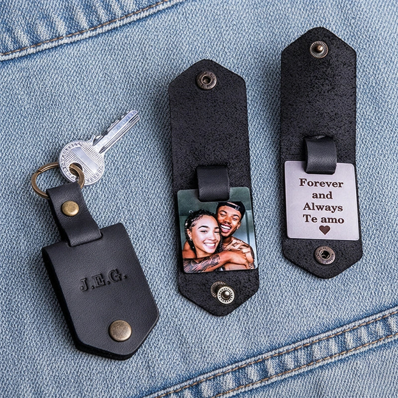 Personalized Leather Photo Keychain for Him