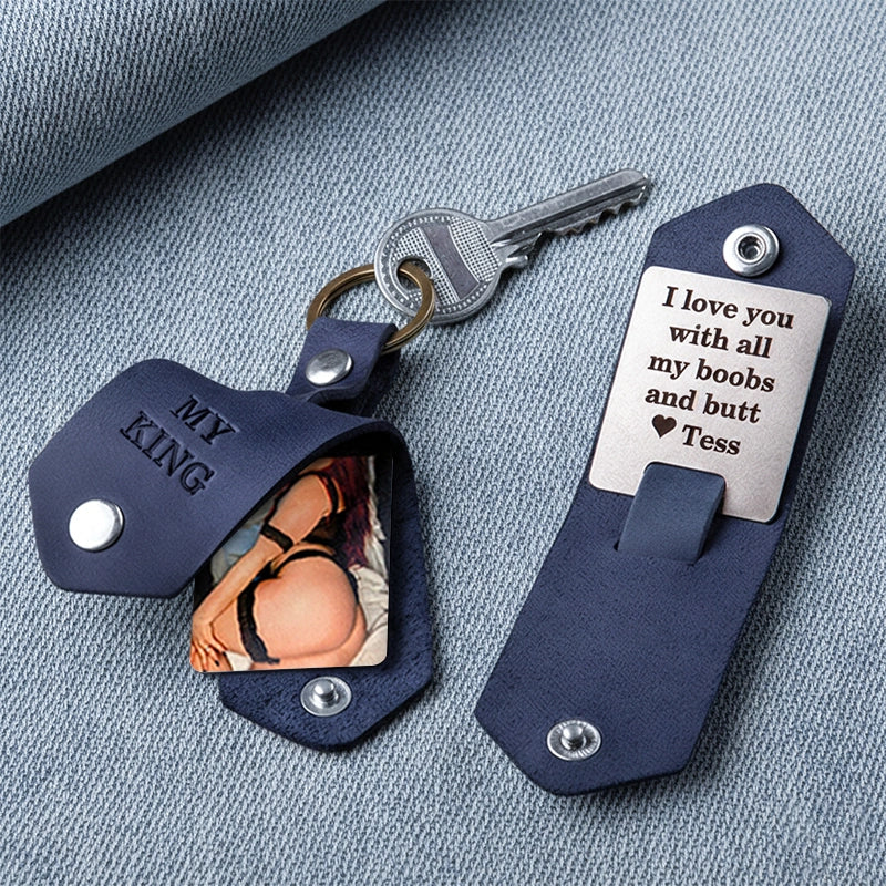 Personalized Leather Photo Keychain for Him