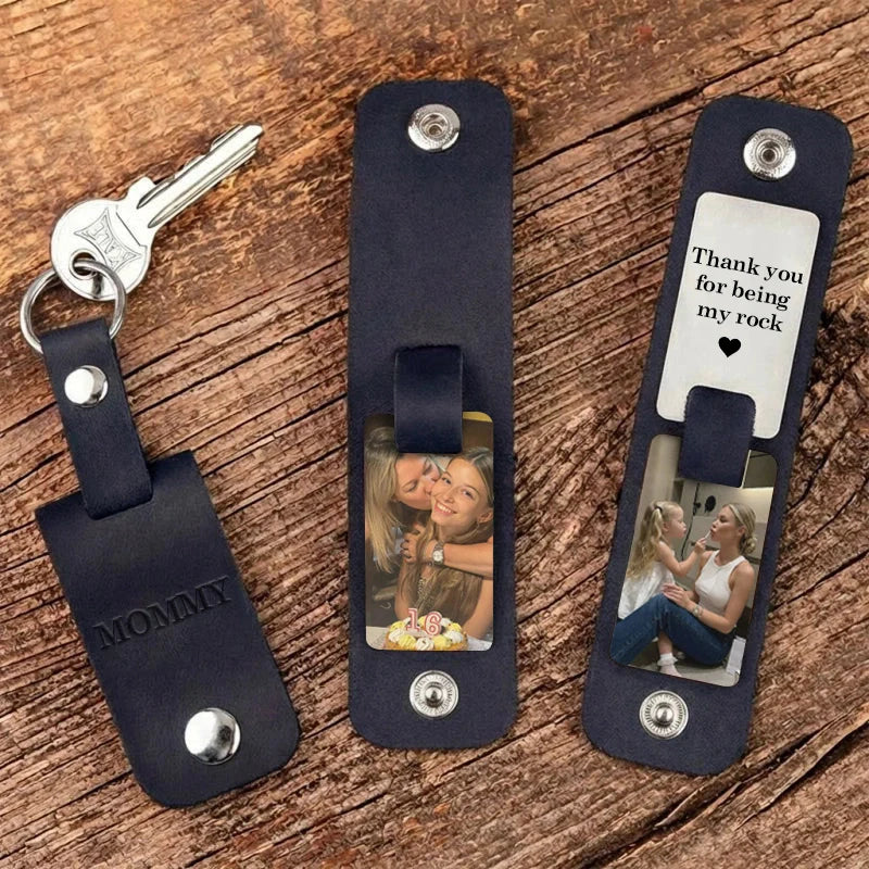 Personalized Leather Photo Keychain for Mom – Custom Kids Photo & Engraved Message Gift | Mother’s Day Keepsake