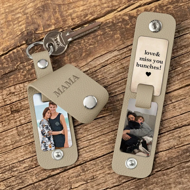 Personalized Leather Photo Keychain for Mom – Custom Kids Photo & Engraved Message Gift | Mother’s Day Keepsake