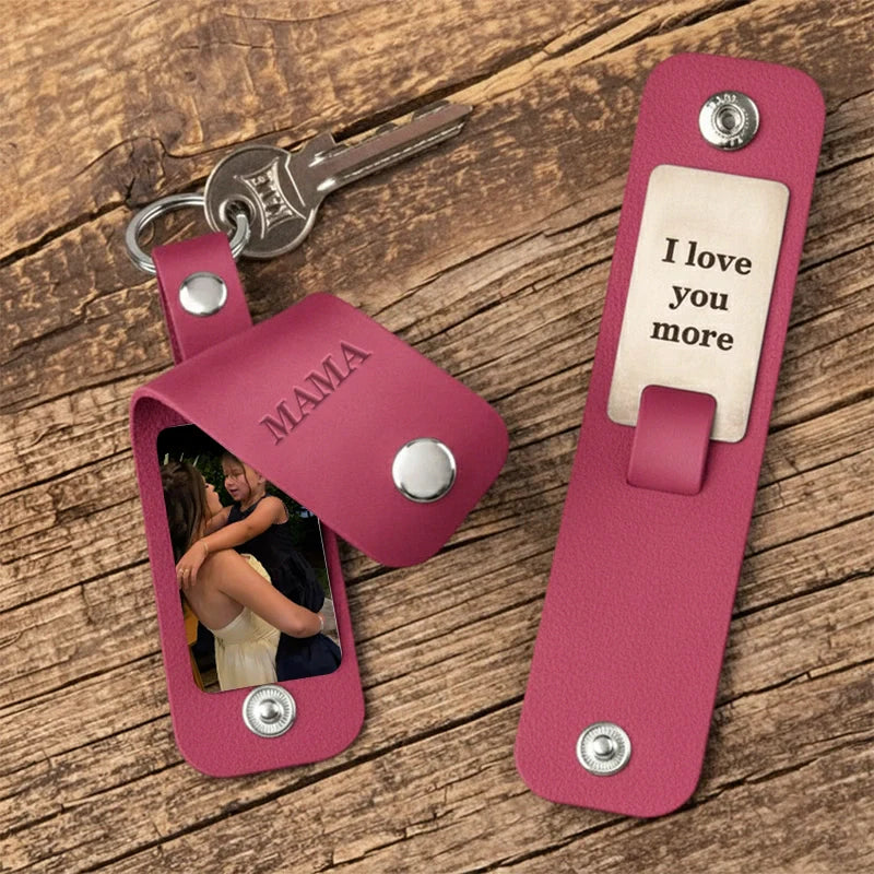 Personalized Leather Photo Keychain for Mom – Custom Kids Photo & Engraved Message Gift | Mother’s Day Keepsake