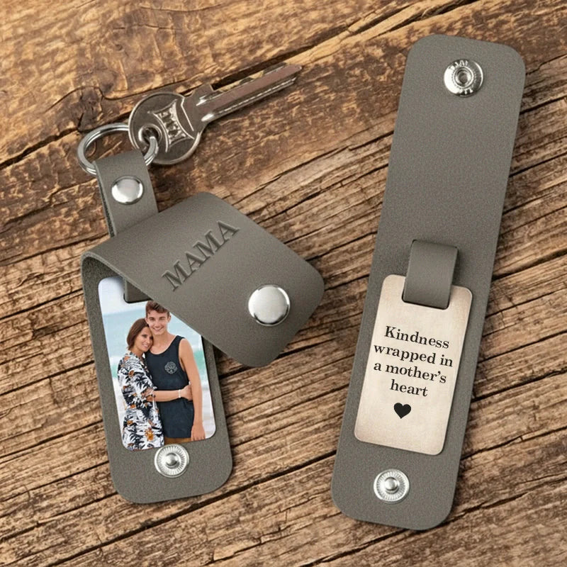 Personalized Leather Photo Keychain for Mom – Custom Kids Photo & Engraved Message Gift | Mother’s Day Keepsake
