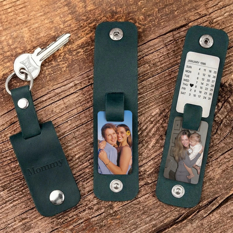 Personalized Leather Photo Keychain for Mom – Custom Kids Photo & Engraved Message Gift | Mother’s Day Keepsake
