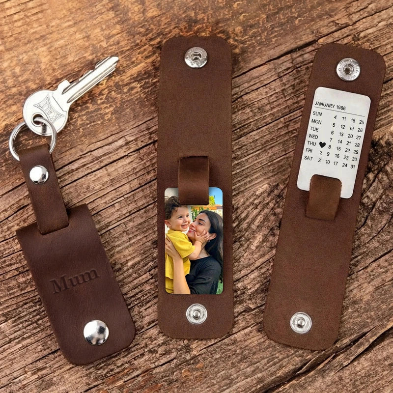 Personalized Leather Photo Keychain for Mom – Custom Kids Photo & Engraved Message Gift | Mother’s Day Keepsake