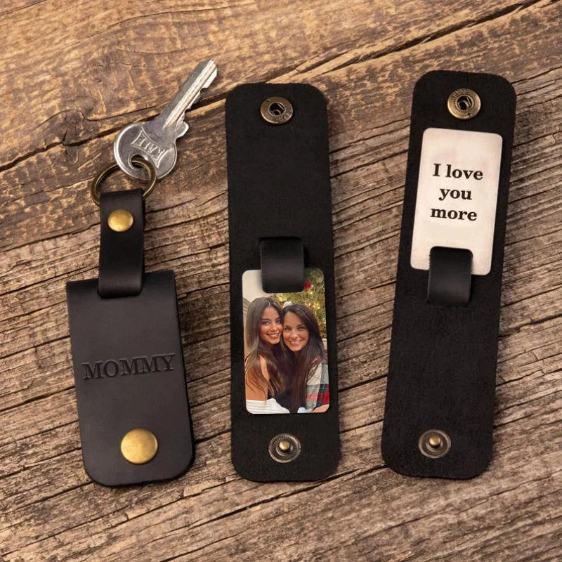 Personalized Leather Photo Keychain for Mom – Custom Kids Photo & Engraved Message Gift | Mother’s Day Keepsake