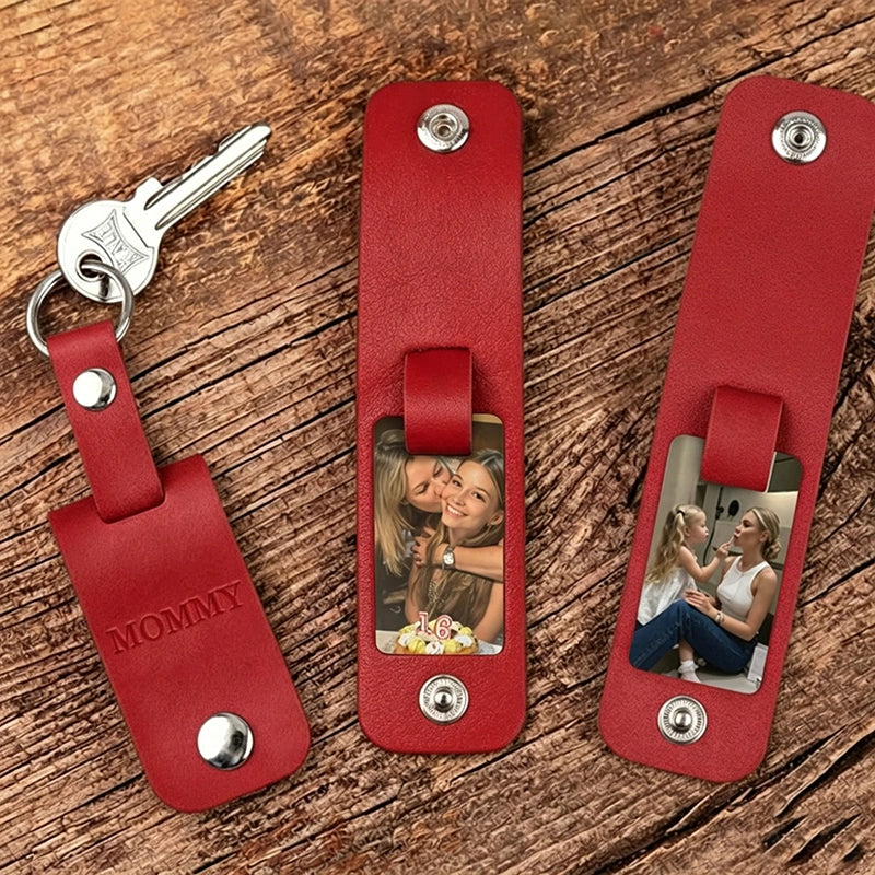 Personalized Leather Photo Keychain for Mom – Custom Kids Photo & Engraved Message Gift | Mother’s Day Keepsake