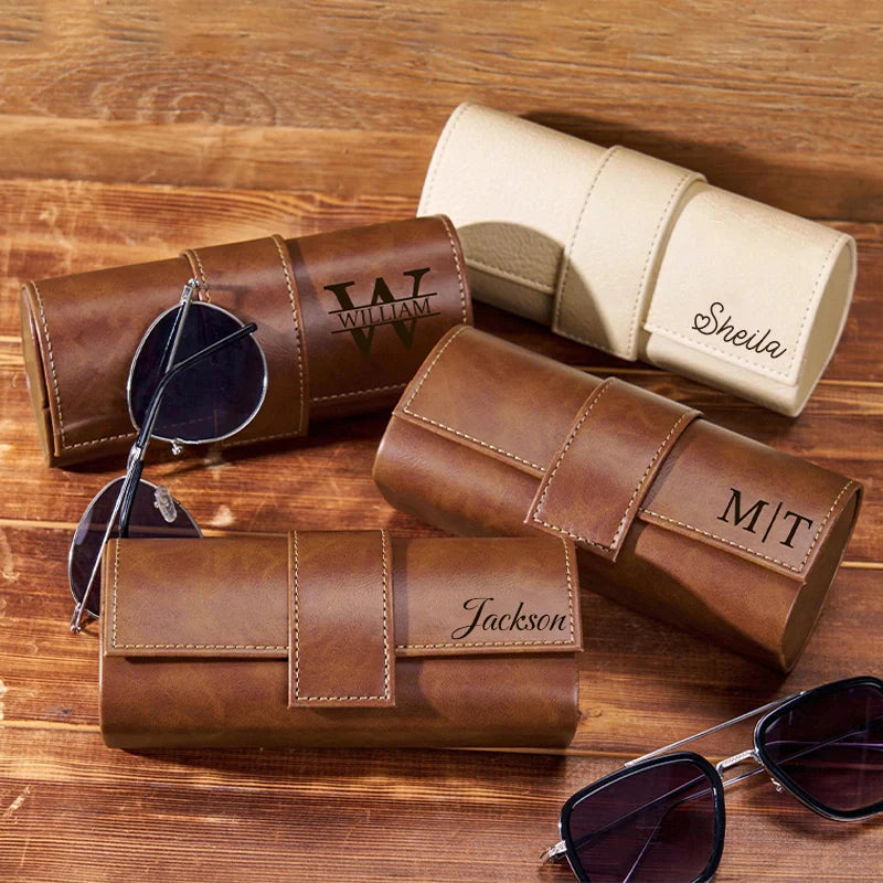 Personalized Leather Sunglasses Box – Custom Engraved Glasses Case for Groomsmen, Bridesmaids & Christmas Gifts