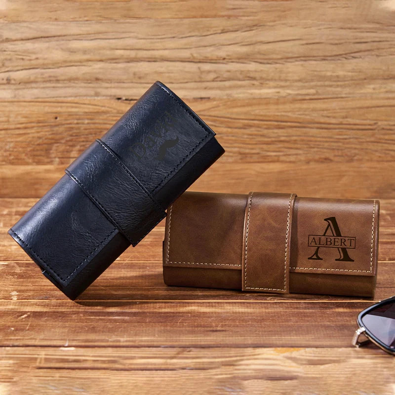 Personalized Leather Sunglasses Box – Custom Engraved Glasses Case for Groomsmen, Bridesmaids & Christmas Gifts