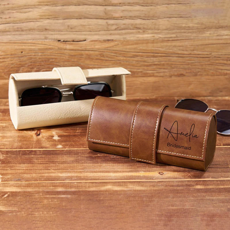 Personalized Leather Sunglasses Box – Custom Engraved Glasses Case for Groomsmen, Bridesmaids & Christmas Gifts