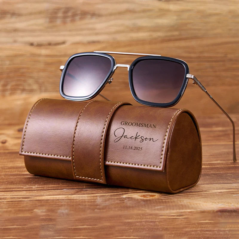 Personalized Leather Sunglasses Box – Custom Engraved Glasses Case for Groomsmen, Bridesmaids & Christmas Gifts