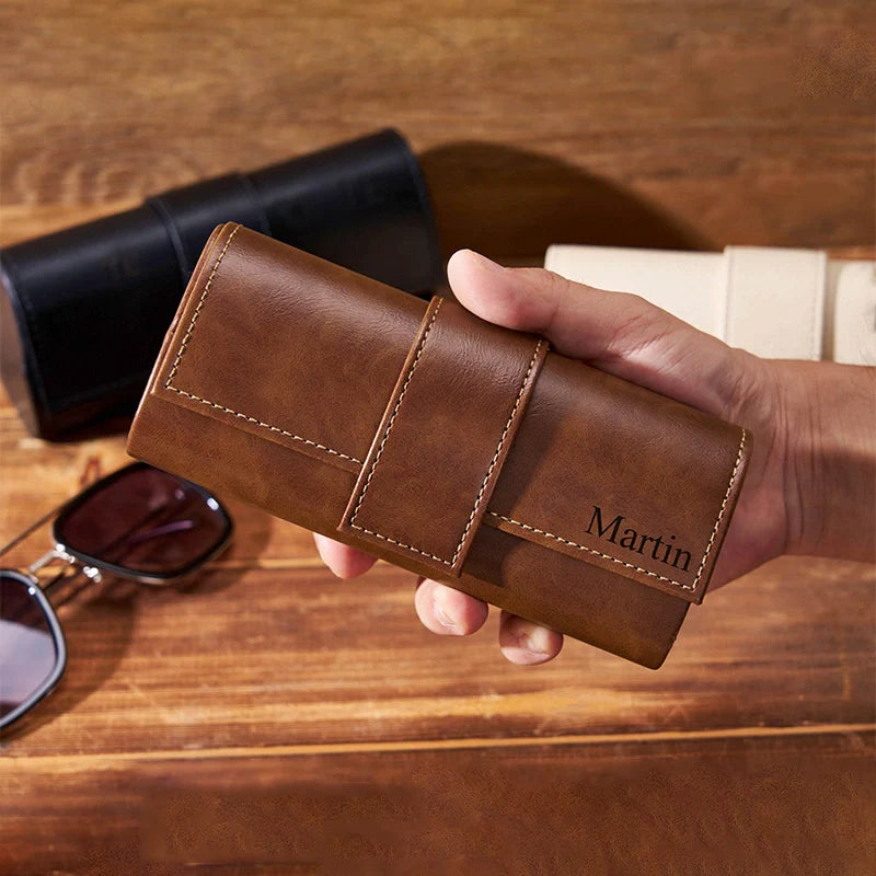 Personalized Leather Sunglasses Box – Custom Engraved Glasses Case for Groomsmen, Bridesmaids & Christmas Gifts