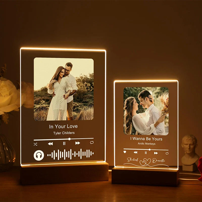 Personalized LED Song Plaque with Stand – Custom Photo Music Acrylic Night Light Gift for Couples, Anniversary & Valentine’s Day