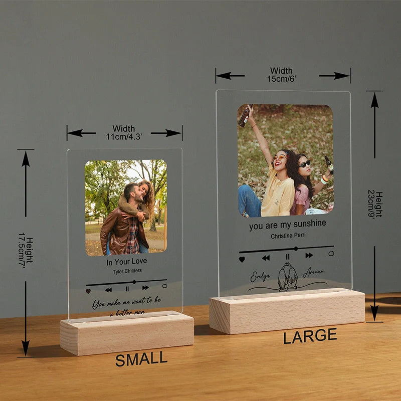 Personalized LED Song Plaque with Stand – Custom Photo Music Acrylic Night Light Gift for Couples, Anniversary & Valentine’s Day
